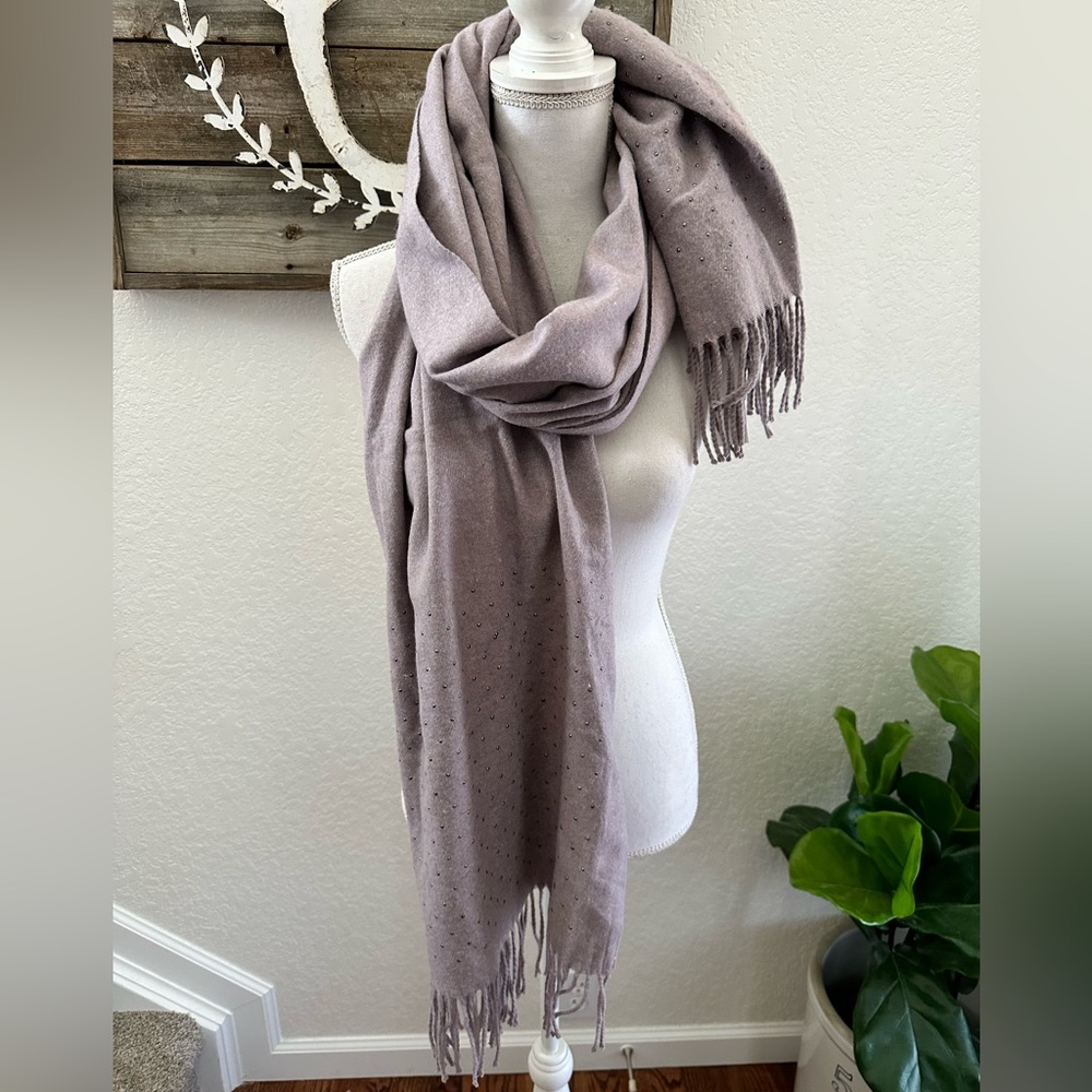 Ann Taylor light purple studded detail fringe wool blend scarf NWT